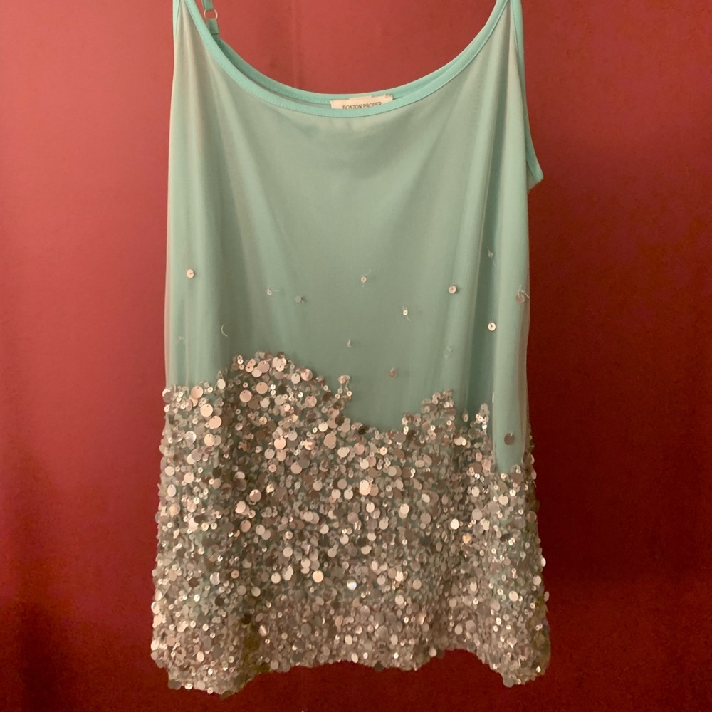 Teal and silver sequin tank top